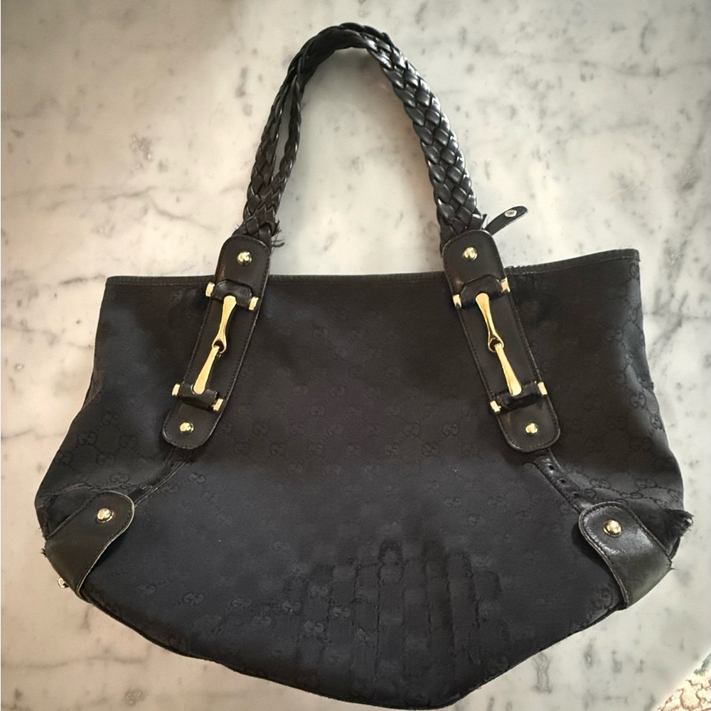 Gucci Pelham Canvas GG Tote Bag Leather handles and Gold Horsebit Details